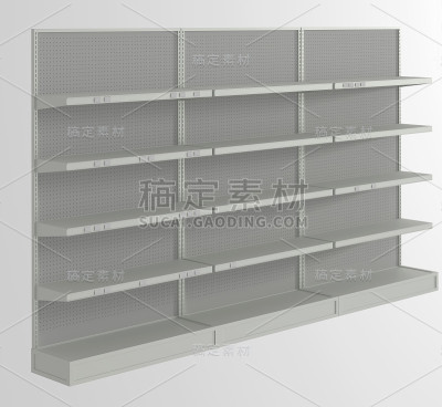 商店货架，3d渲染，白色金属