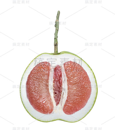 红色的柚子在白色的背景上，整个柚子与片孤立在白色的背景上。(剪切路径)