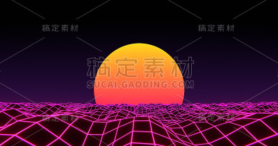 3D线框海浪日落