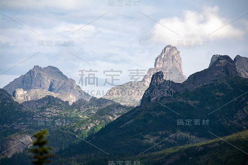 蒙古山谷草原树木和山脉