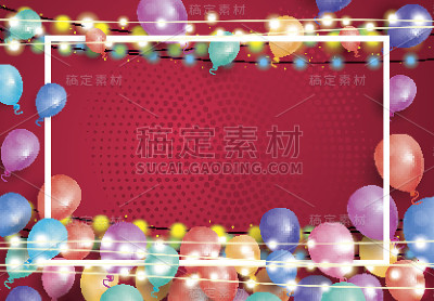 贺卡气球，白色框架和霓虹灯花环。