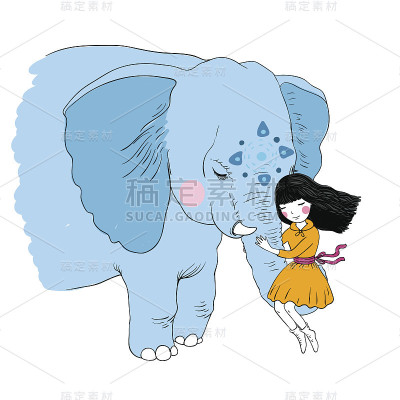 美丽的女孩和大象。