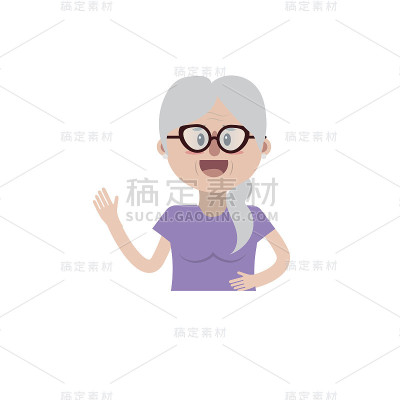 老妇人戴着眼镜，留着发型