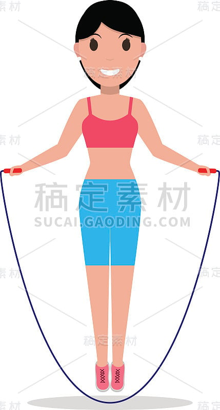 矢量卡通女孩跳上跳绳