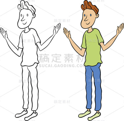 英俊的年轻人和蔼地挥动着双手