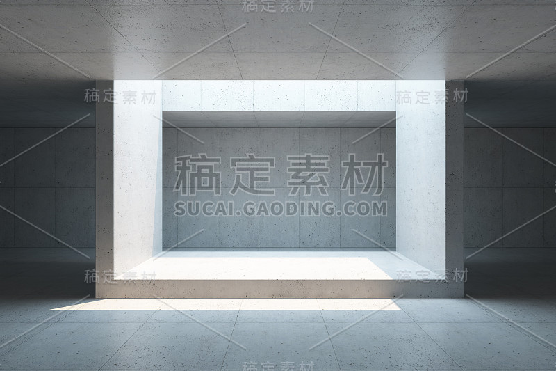 空白混凝土空间内部，3d渲染