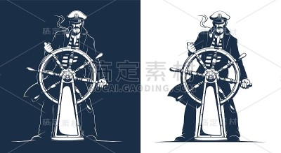 身穿制服的船长在掌舵