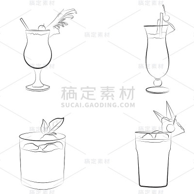 饮料图标设置鸡尾酒矢量