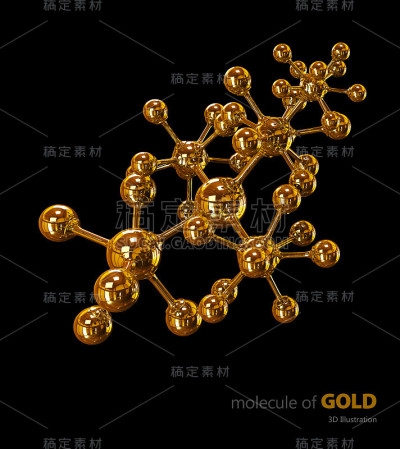 插图，金色分子孤立的黑色背景