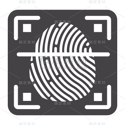 指纹扫描仪实体图标，id和安全，矢量图形，白色背景上的字形图案，eps 10。