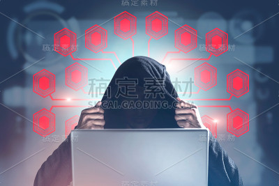 身份不明的黑客，HUD，笔记本电脑，电路