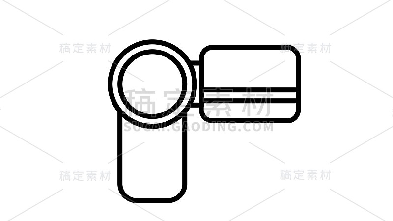 数字摄像机的线性黑白平面图标的矢量插图，带有用于在白色背景上拍摄视频的滑动屏幕。概念:计算机数字技术