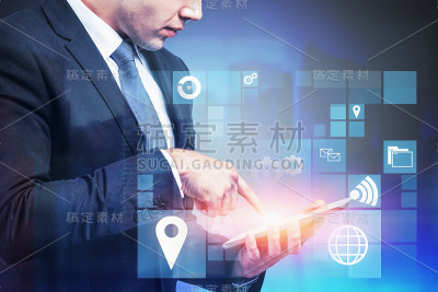 人与平板电脑，商业界面