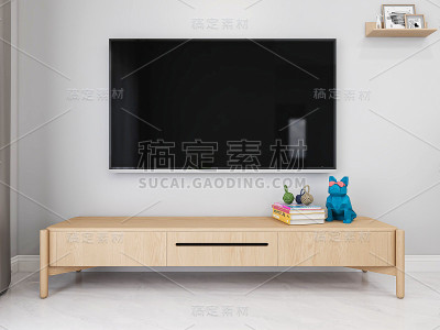 3D效果图，现代住宅宽敞的客厅设计，配有沙发、茶几、装饰画等