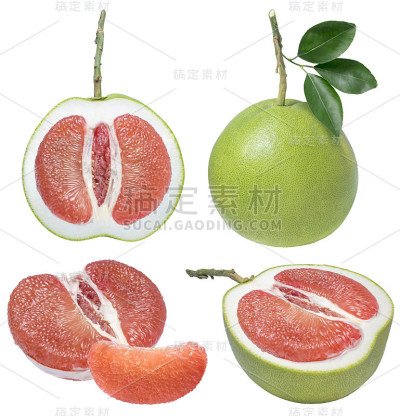 红色的柚子在白色的背景上，整个柚子与片孤立在白色的背景上。(剪切路径)