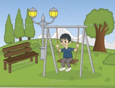 孩子们在公园里玩秋千