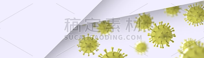 显微镜下的Covid - 19和冠状病毒危险细胞蓝色背景- 3d插图艺术