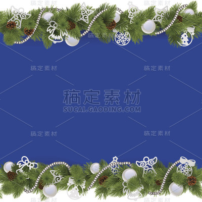 向量蓝色圣诞节边界与珠子