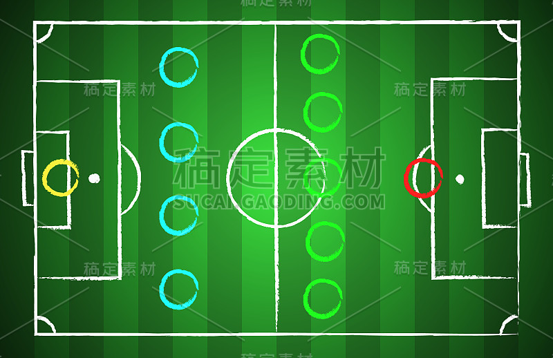 足球场上粉笔画风格与战术方案4-5-1。插图eps 10