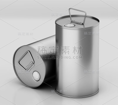 圆形橄榄油锡罐模型，银色液体容器，3d渲染孤立在光背景