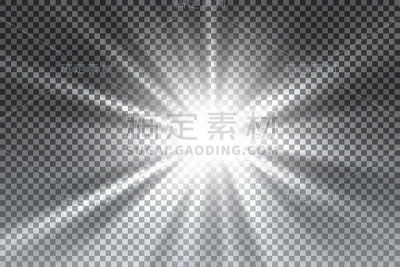 矢量透明阳光特殊镜头光晕光效果。阳光闪烁着光芒和聚光灯
