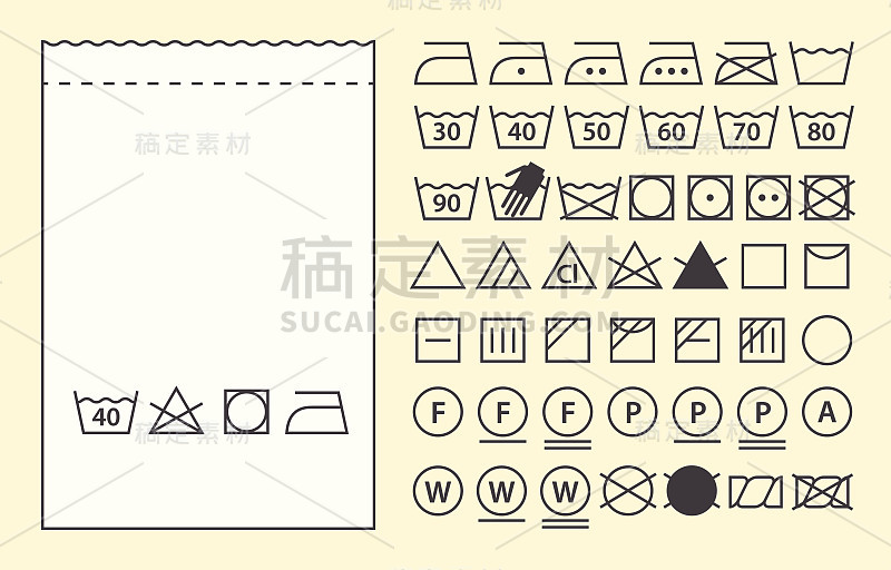 纺织品标签模板和洗涤符号