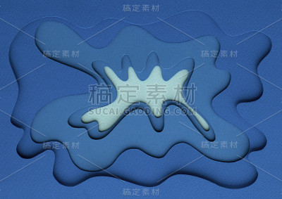 手工剪纸波浪上的蓝色。