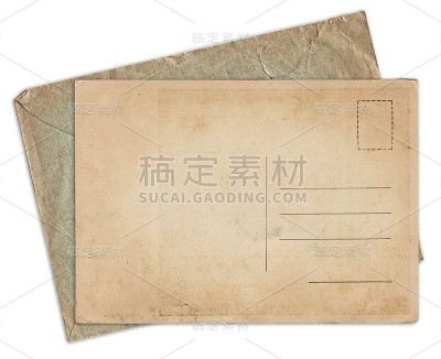 老式的明信片和孤立的信封