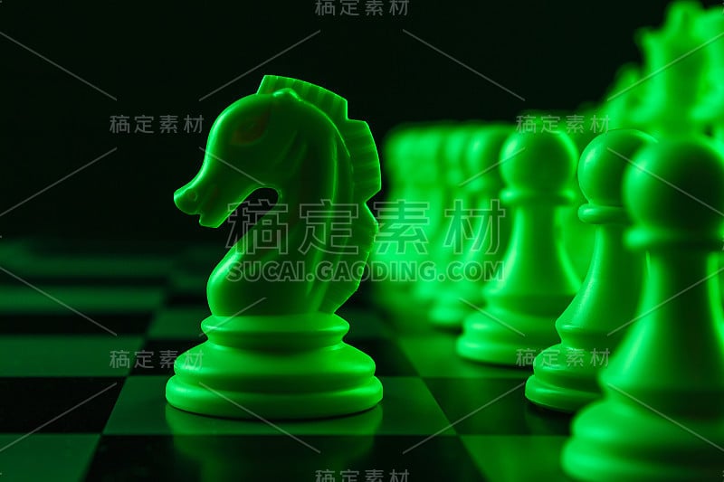 棋盘上的棋子，骑士移动，游戏。对抗、事业、竞争、创业的理念。