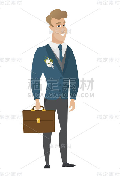 白人新郎拿着公文包