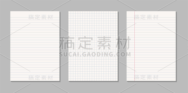 一套真实的正方形和划线纸的空白表-向量孤立在灰色背景