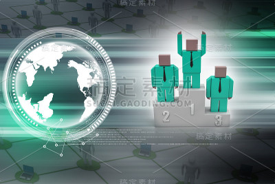 3d人在领奖台上赢得第一名