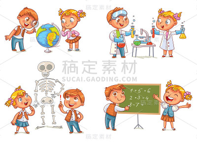 孩子们在上地理、化学、数学和生物课