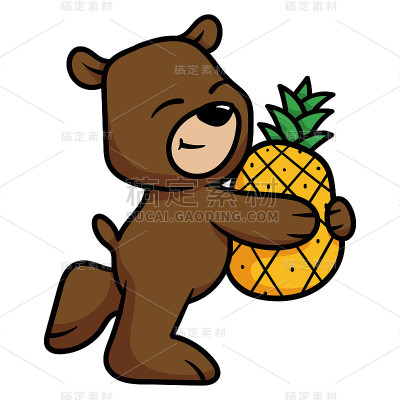 卡通熊抱着菠萝