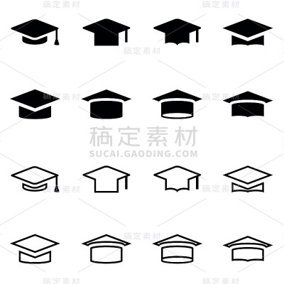 向量黑色学术帽图标设置