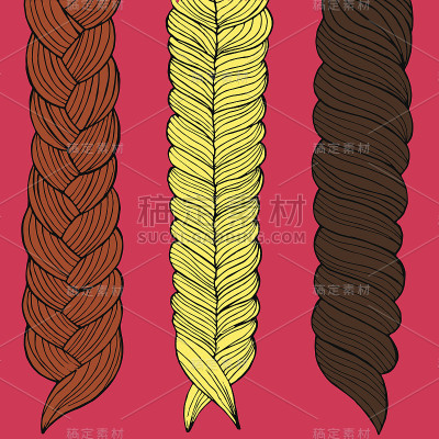 三个编织手绘，矢量插图