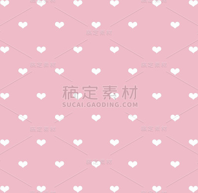 白色心形无缝图案上粉色柔和色调背景，情人节贺卡