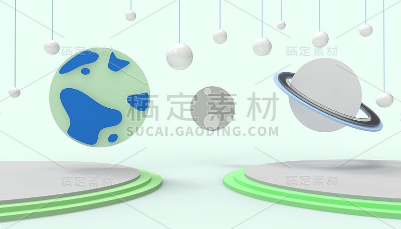 地球幻想展示概念世界和现代思想讲台几何形状的绿色背景- 3d渲染-世界环境日