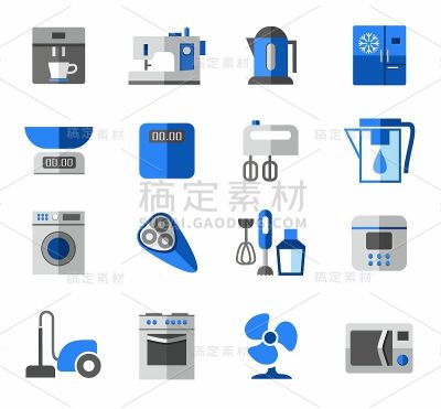 图标，家用电器，颜色，蓝色，灰色。