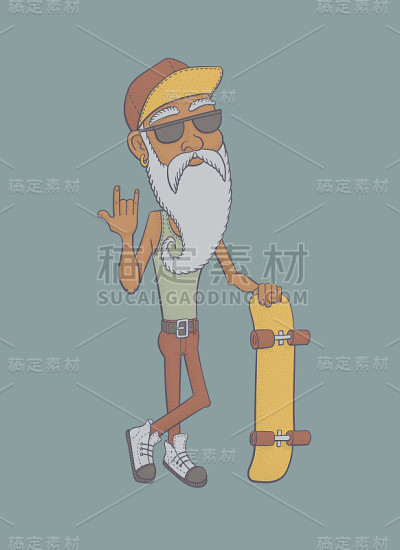 带着滑板的胡子老人