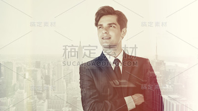 双重曝光商人和城市