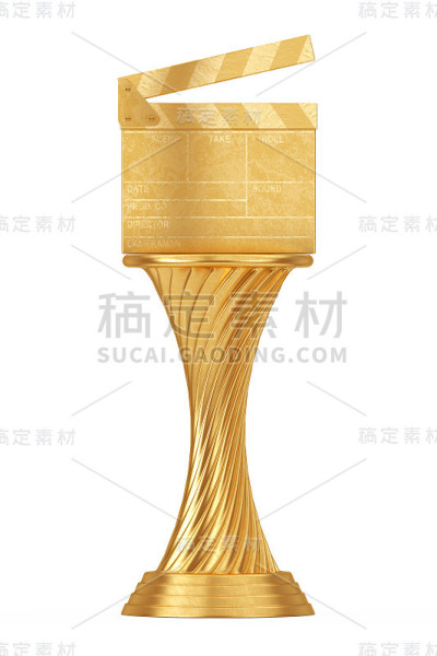 电影奖的概念。金像奖奖杯电影石板拍板。3d渲染