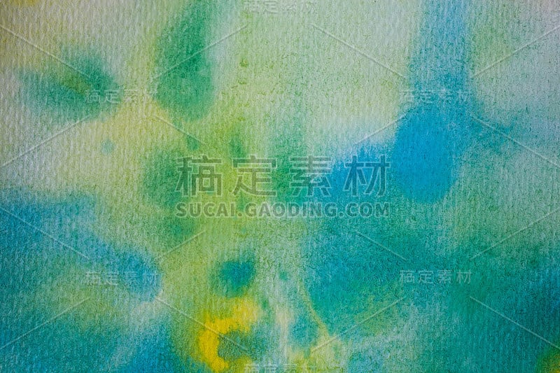 黄色，绿色和蓝色水彩笔触。设计的背景。彩色手绘水彩背景。抽象水彩纹理和背景设计师。