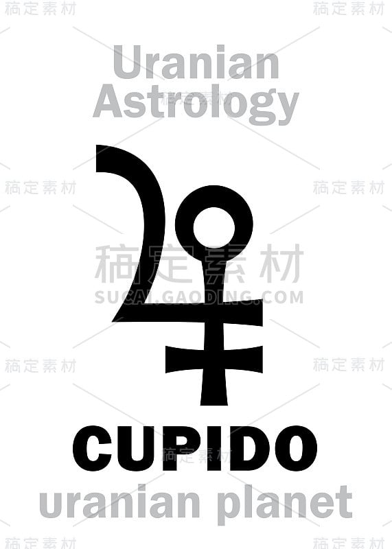 占星字母表:丘比多(阿穆尔)，天王星行星(外海王星点)。象形文字符号(单符号)。