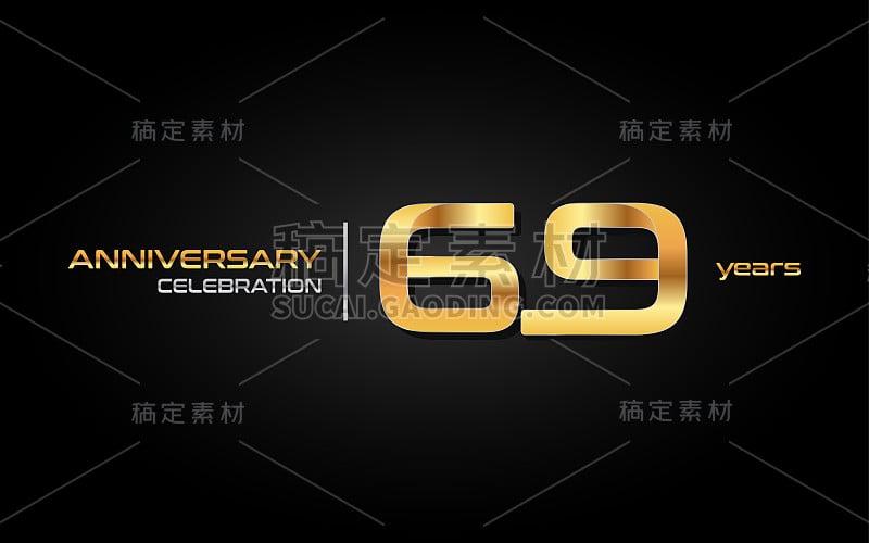 69周年纪念图标与金色数字孤立在黑色背景