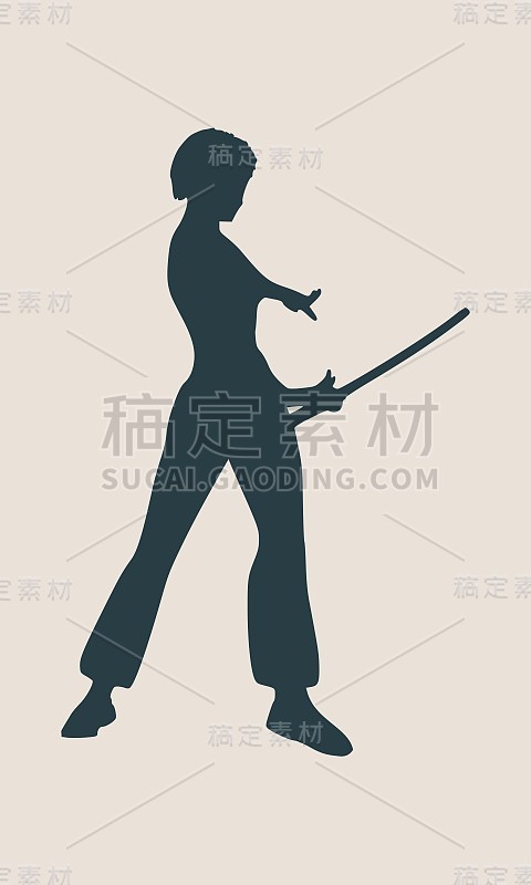 空手道武术剪影的女人与剑