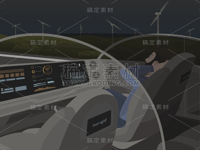 自动驾驶电动汽车搭载睡觉的乘客
