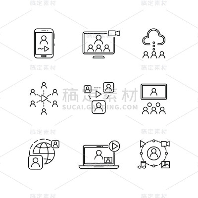 视频会议和在线交流矢量线图标