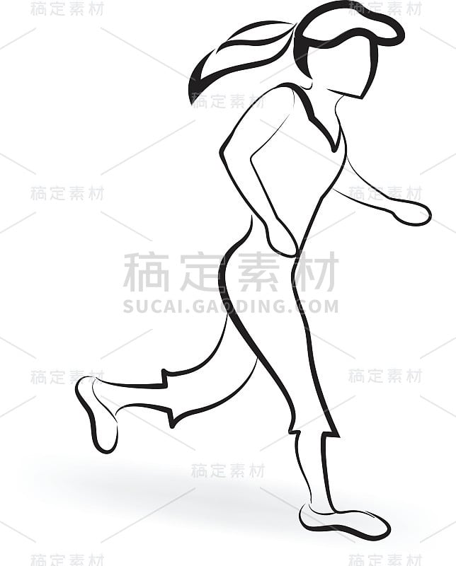 女孩跑步或慢跑图标剪影