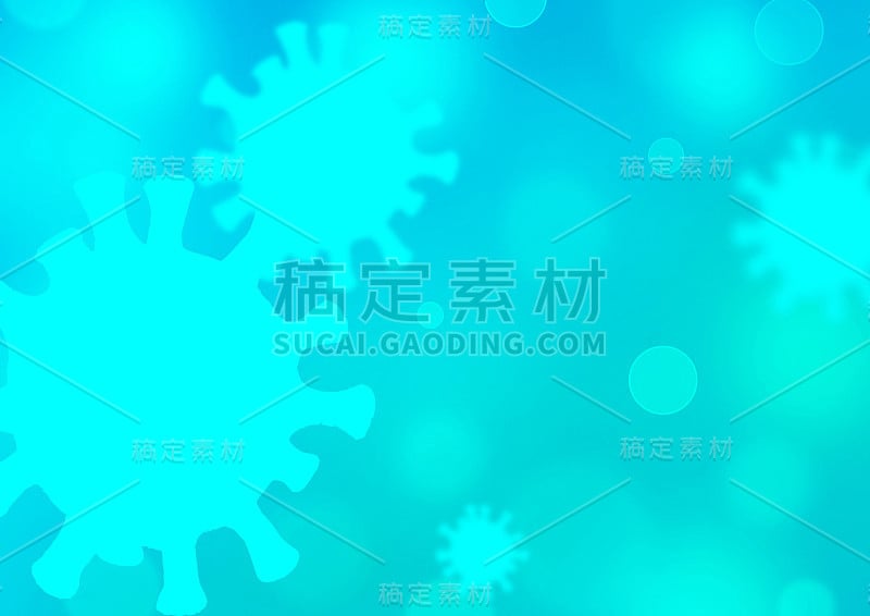 病毒蓝绿色背景。手绘2019-nCoV细胞